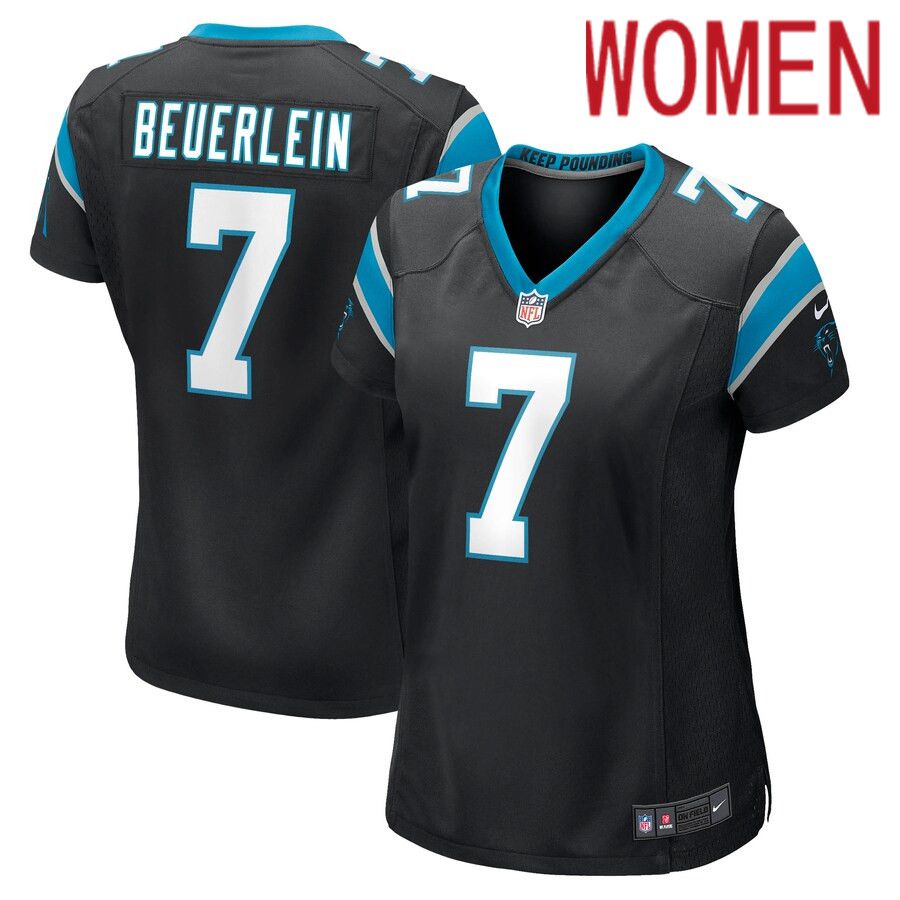 Women Carolina Panthers 7 Steve Beuerlein Nike Black Retired Player NFL Jersey
